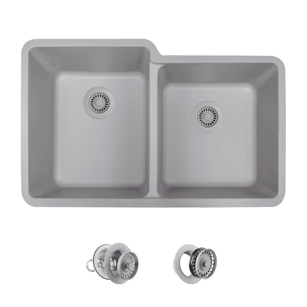 Mr Direct All In One Undermount Quartz 33 Double Bowl Kitchen All In One Undermount Quartz 33 Double Bowl Kitchen Sink Silver