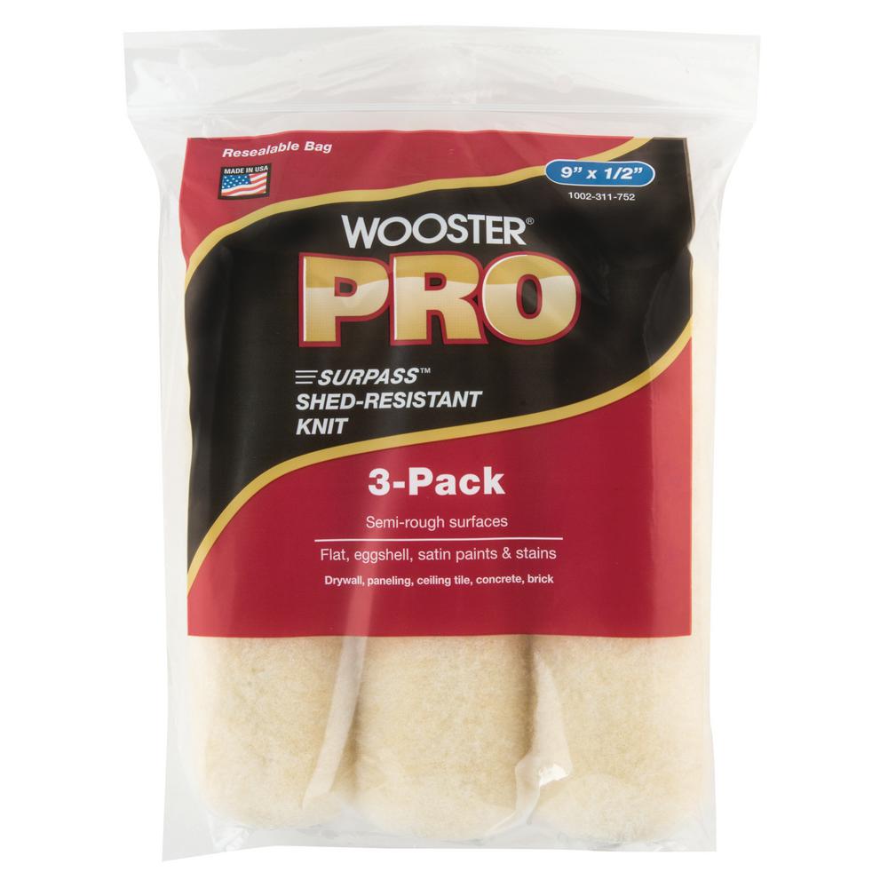 Wooster 9 In X 1 2 In Pro Surpass Shed Resistant Knit High Density Fabric Roller Cover 3 Pack