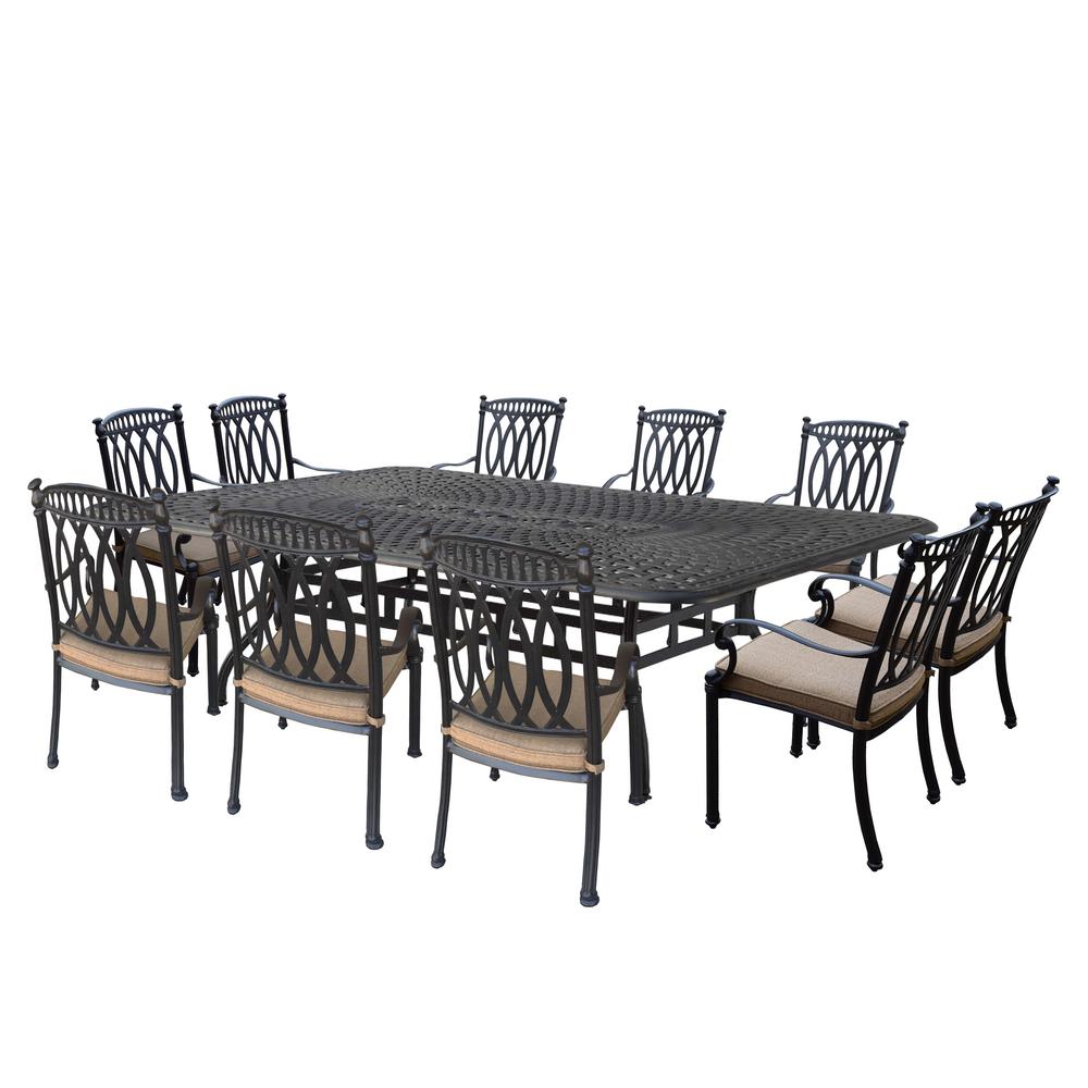 Morocco Aluminum 11-Piece Outdoor Dining Set with Sunbrella Beige