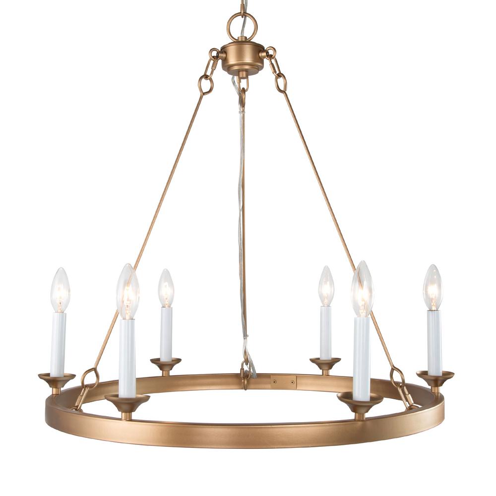 Uolfin 261/2 in. 6Light Brass Wagon Wheel Rustic Farmhouse Chandelier with Candle Sleeve