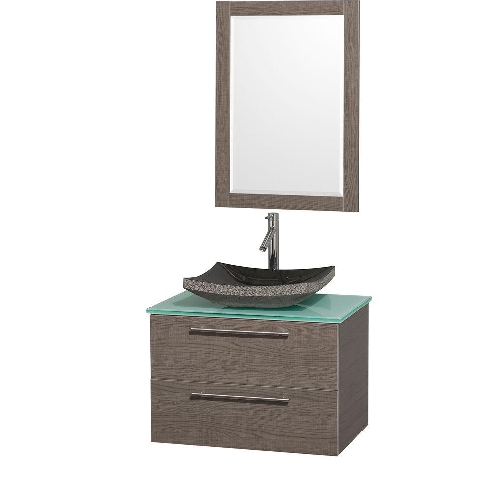 Clearance Single Sink Vanities With Tops Bathroom Vanity In Grey Oak With Glass Top
