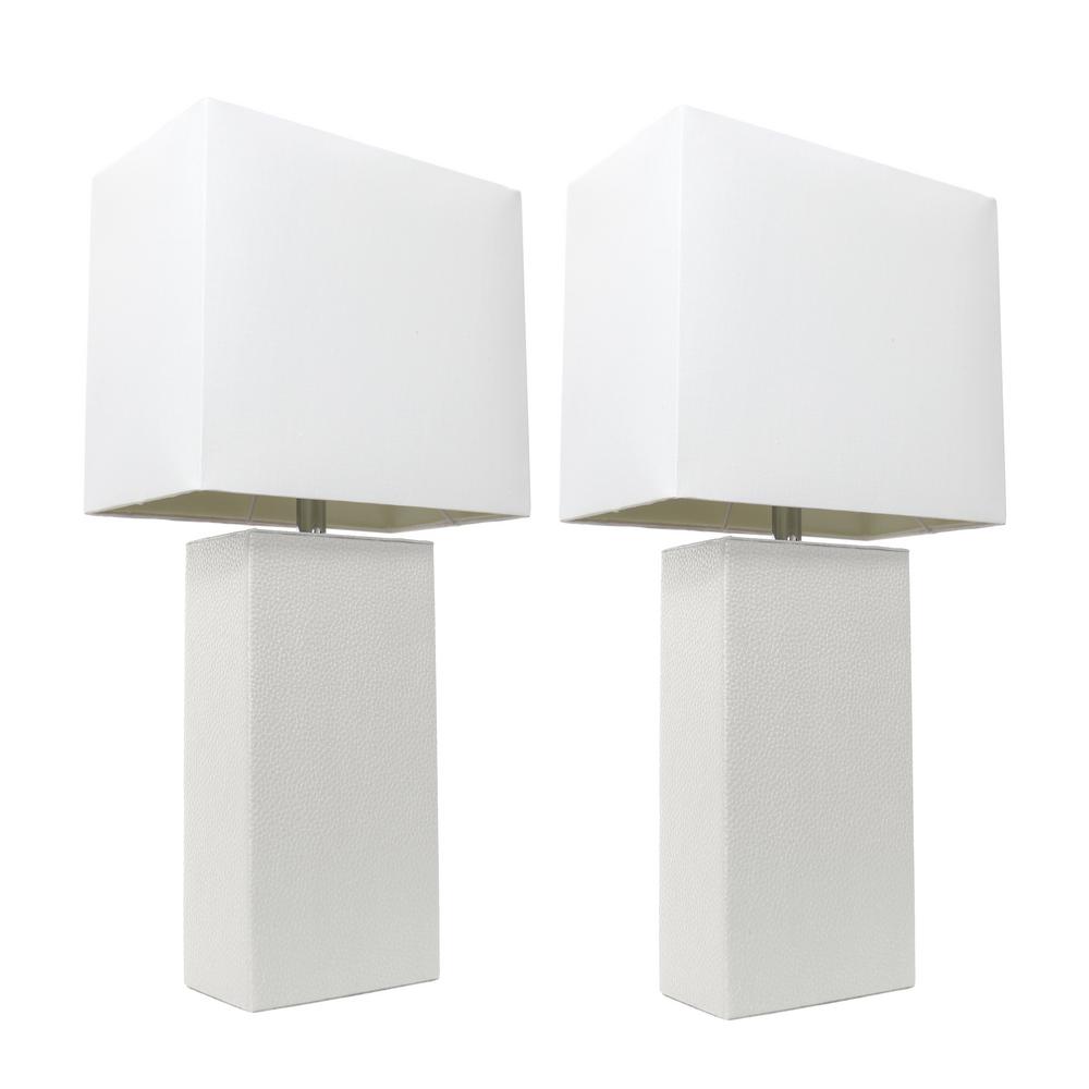 Elegant Designs 21 In Modern Gray Leather Table Lamps With White Modern White Leather Table Lamps With Fabric Shades 2 Pack