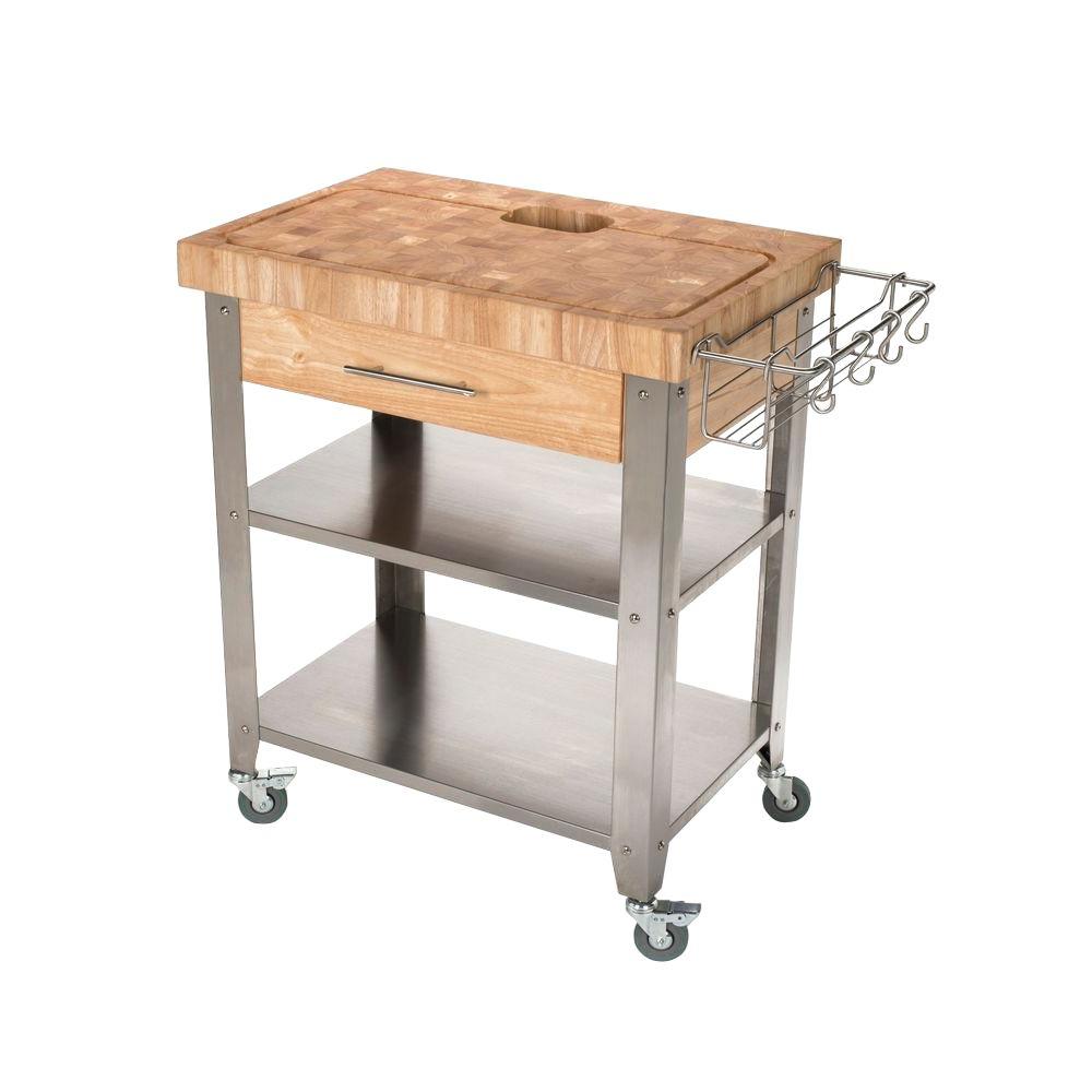 Chris And Chris Pro Stadium Natural Kitchen Cart With Chop And Drop System Jet3190 The Home Depot