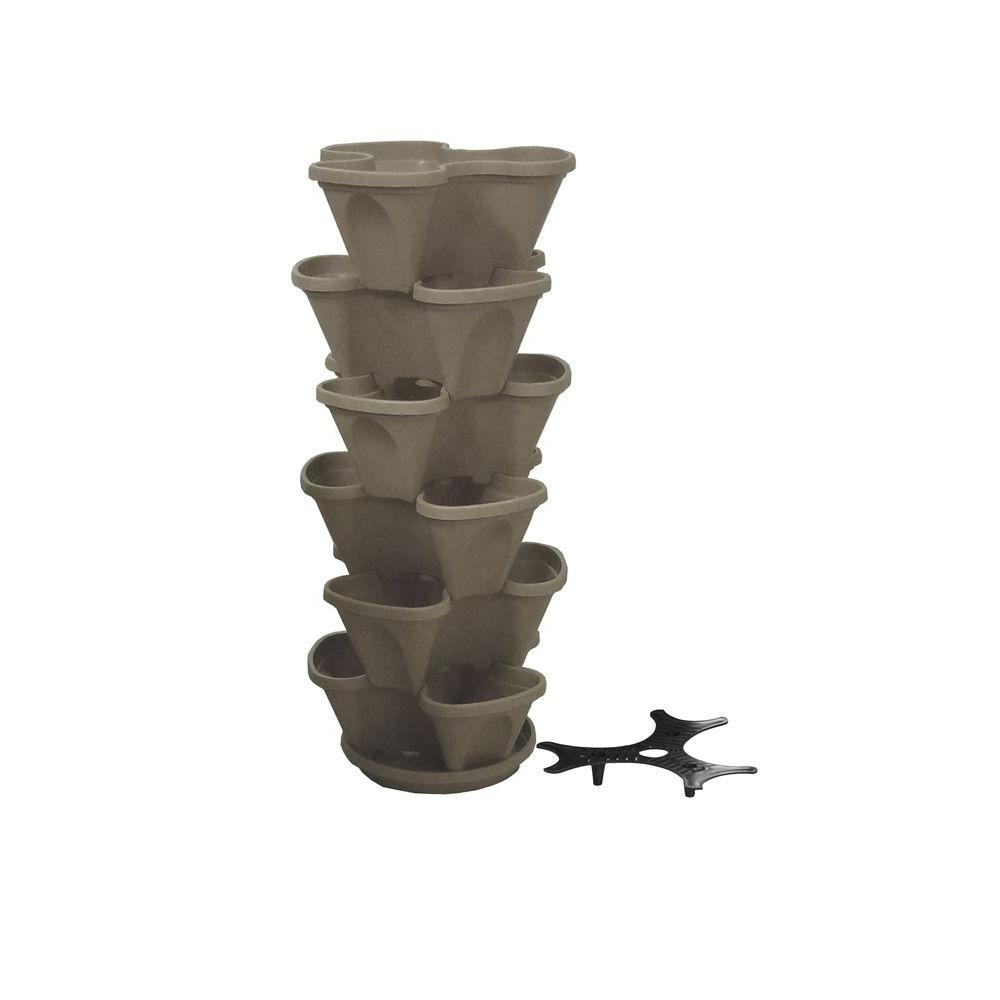 Nancy Jane 12 in. Self Watering Stone Stacking Plastic Planter Set (6