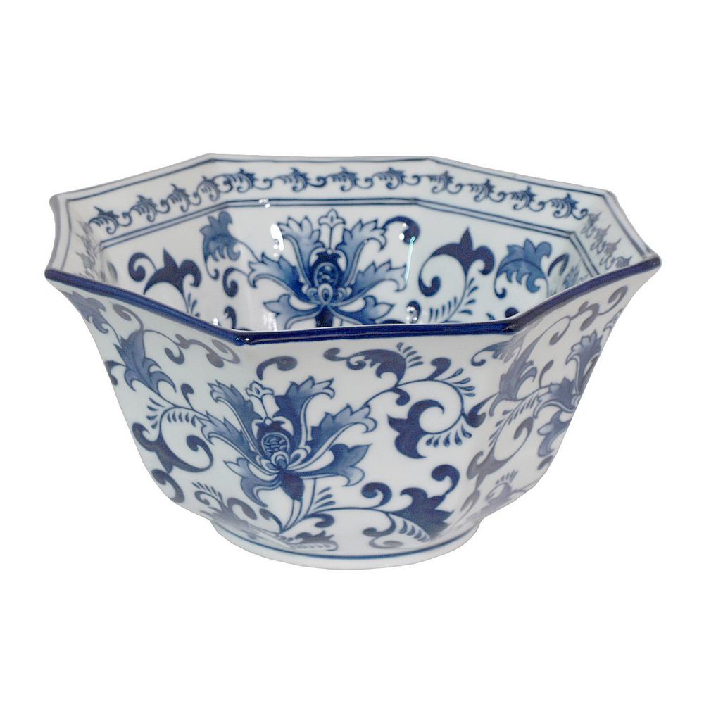 THREE HANDS Ceramic Blue and White Bowl-27577 - The Home Depot