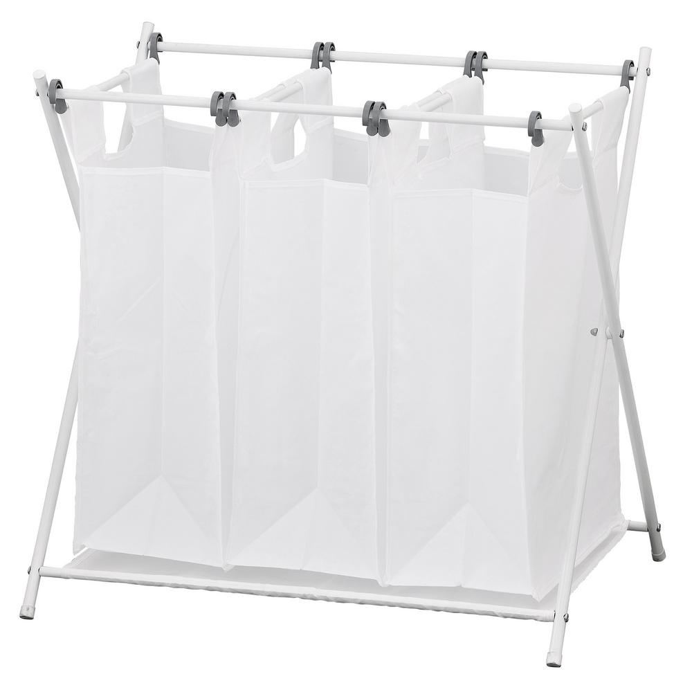 Seville Classics 3 Bag Laundry Sorter With Folding Table Web182 Wayar White Chrome Triple Foldable Laundry Sorter