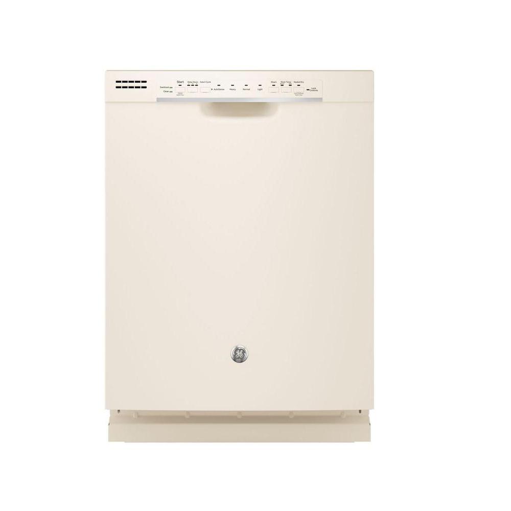 GE Front Control Dishwasher in Bisque with Steam PrewashGDF520PGJCC