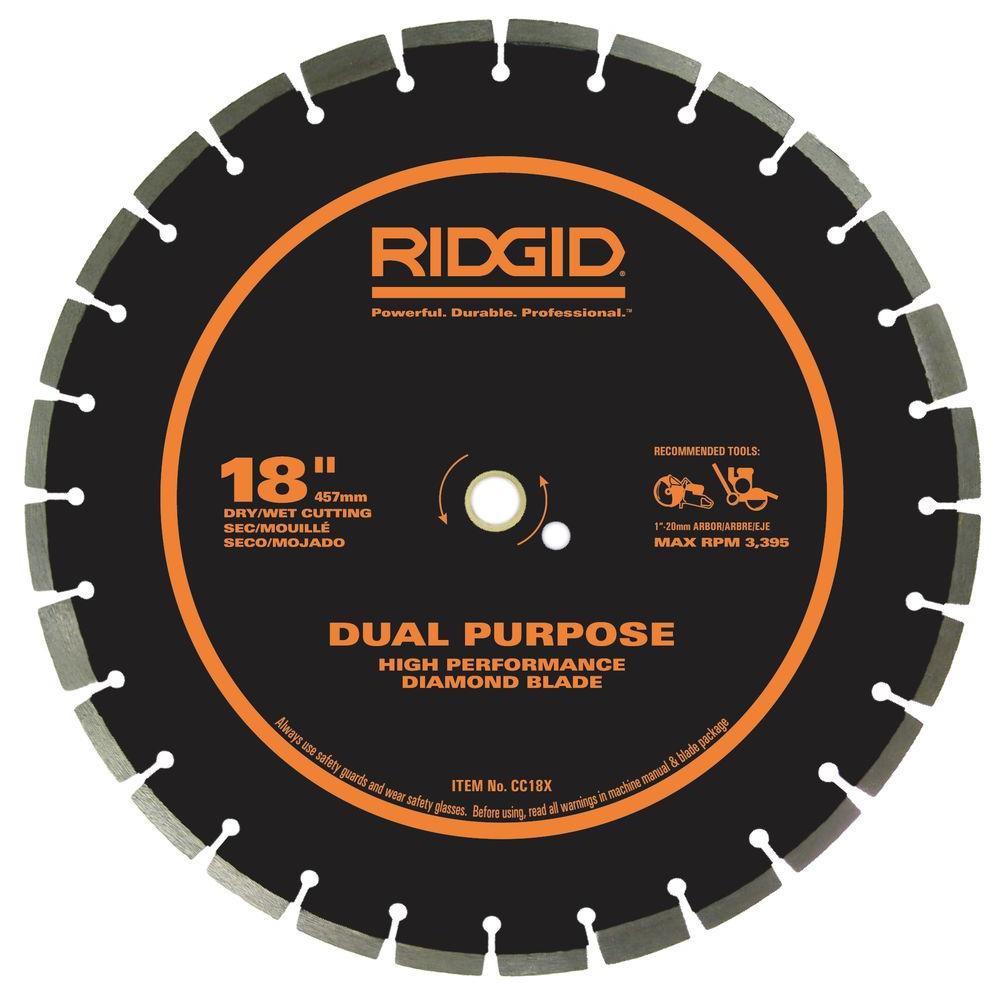 RIDGID 18 in. DualPurpose WalkBehind Saw Diamond BladeHDCC18X The