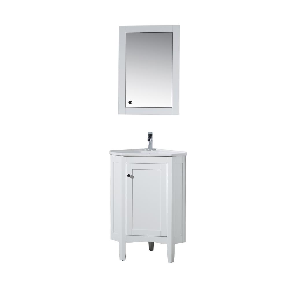 Stufurhome Monte 25 In W X 18 D Corner Vanity White With D Corner Vanity In White With
