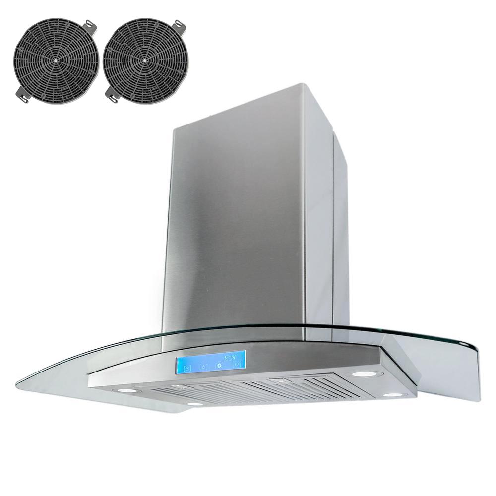 Cosmo 36 in. Ductless Island Range Hood in Stainless Steel ...