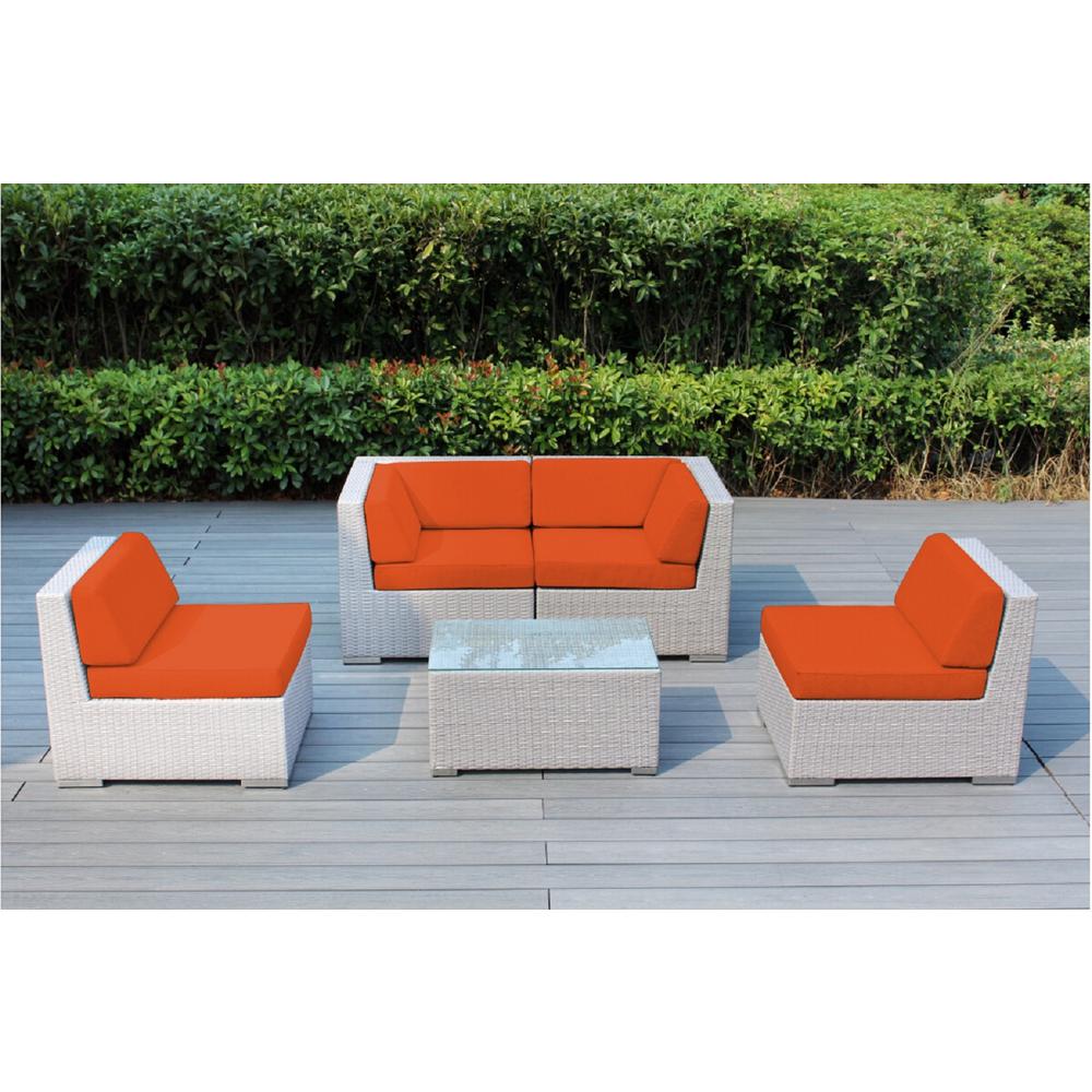 Ohana Depot Ohana Gray 8 Piece Wicker Patio Seating Set With Supercrylic Orange Cushions Pn0804gr Or The Home Depot