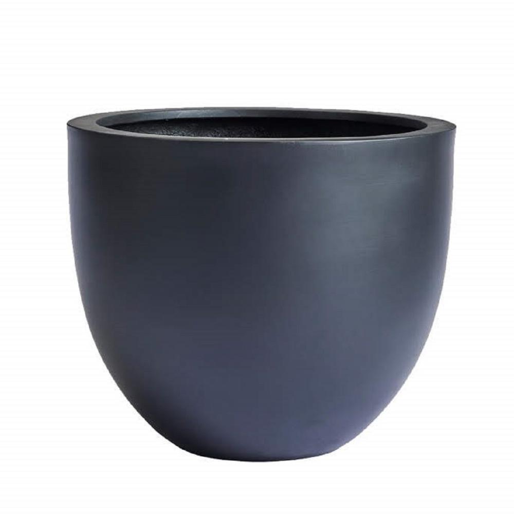 Long Beach 37 in. Black Plain Polystone Round Planter-VL30080/37/BK ...