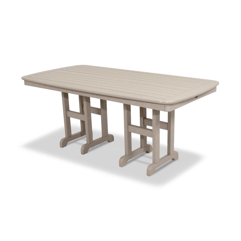 Trex Outdoor Furniture Yacht Club 37 In X 72 In Sand Castle Patio Dining Table Txnct3772sc The Home Depot