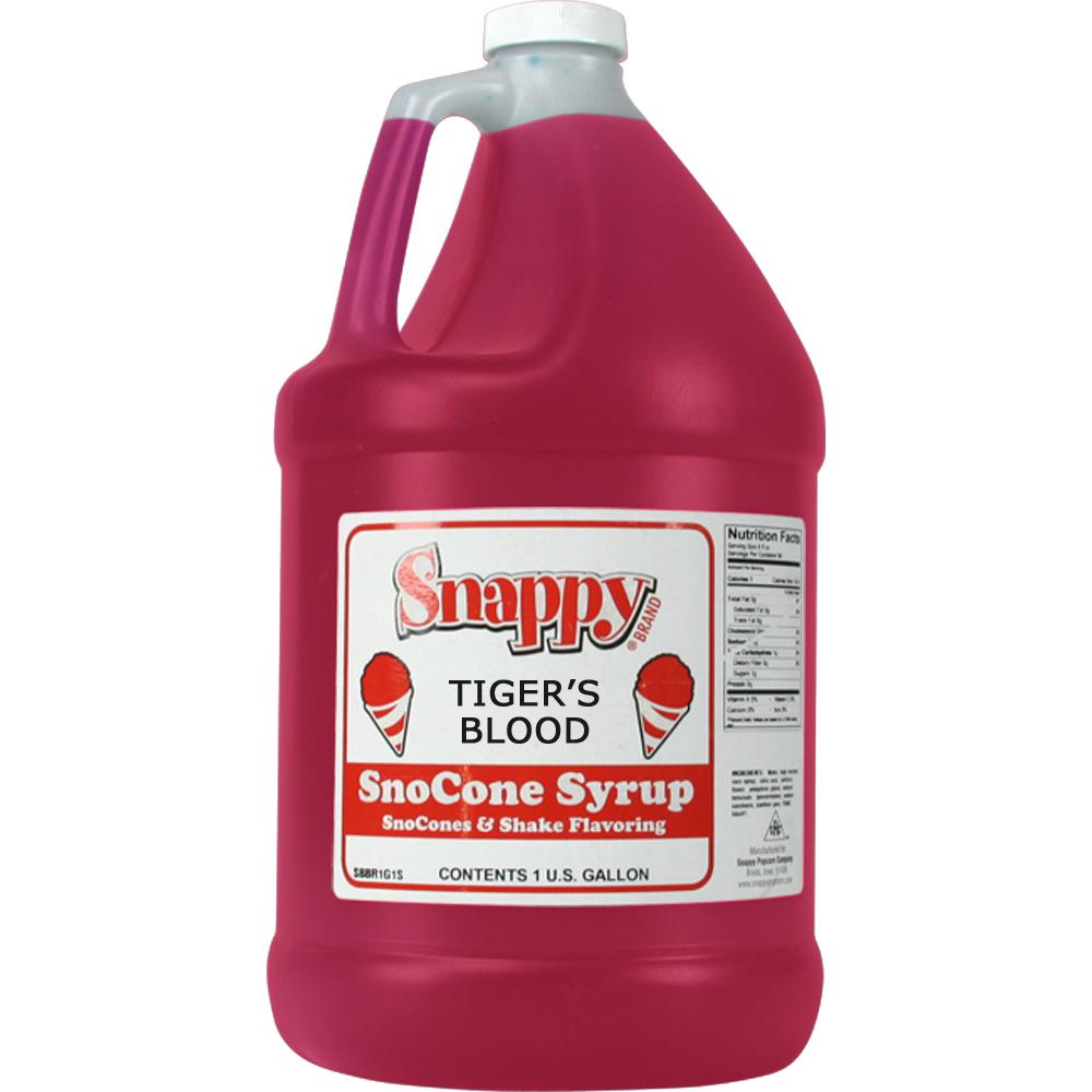 Box Of 4-1 Gallon Tigers Blood Snappy Snow Cone Syrup 