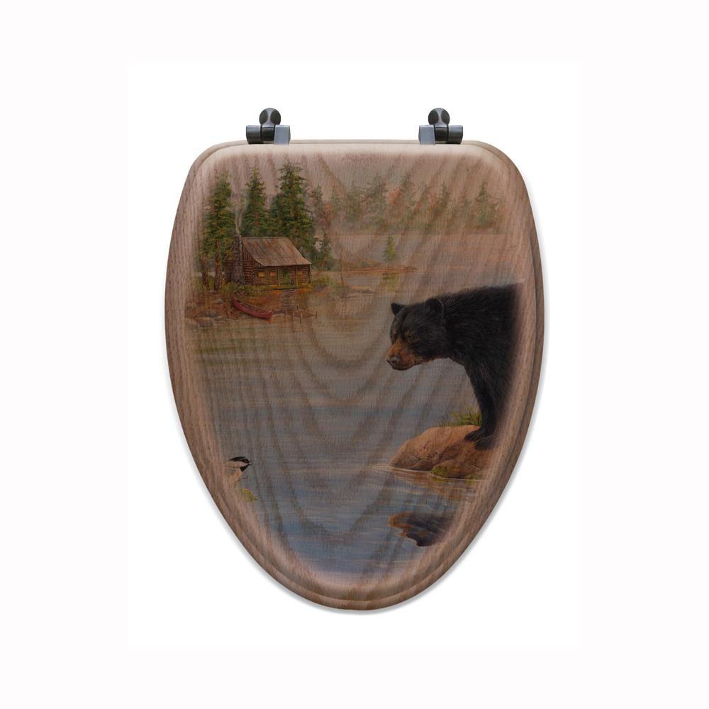 Misty Morning Encounter Elongated Closed Front Wood Toilet Seat in Oak