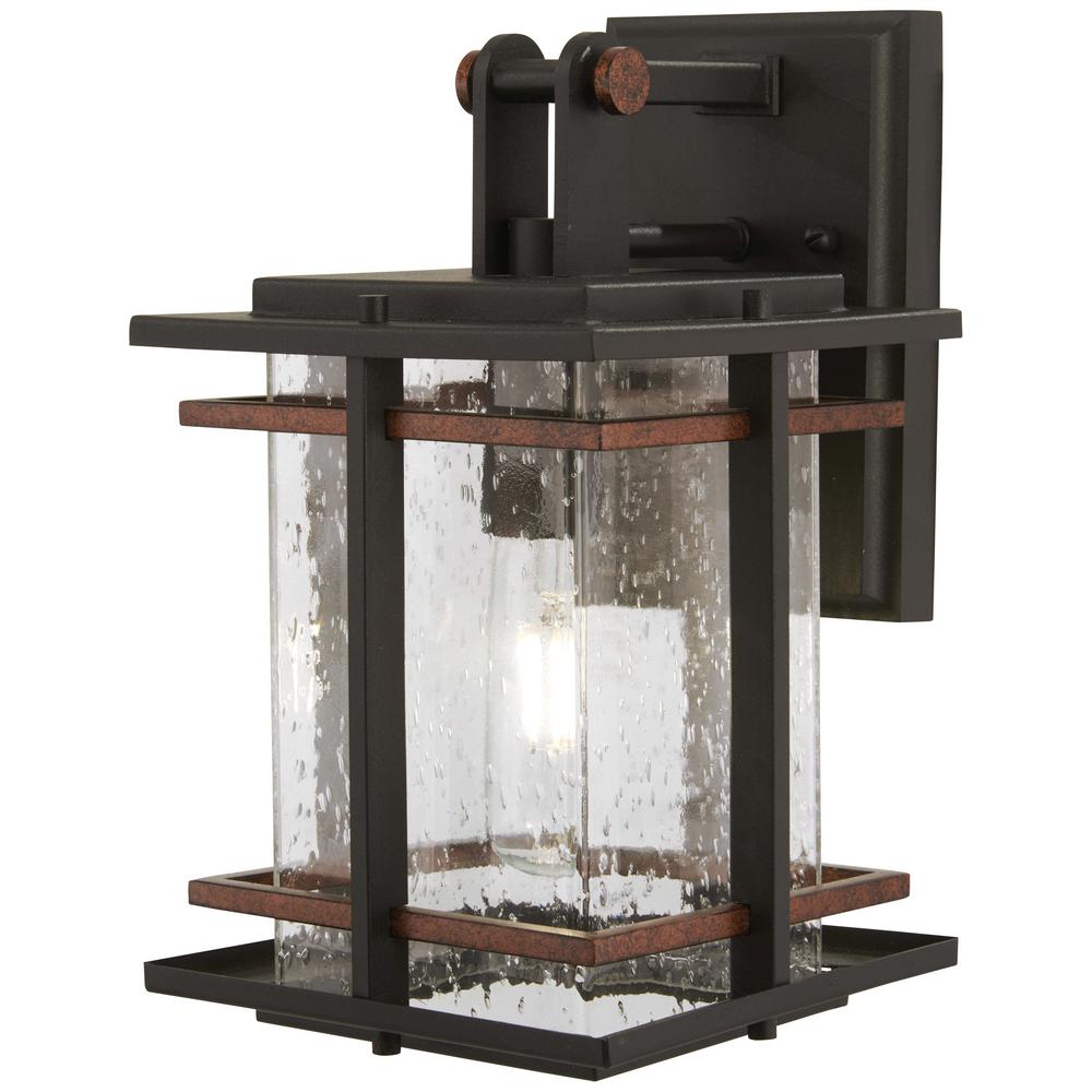 The Great Outdoors San Marcos 1 Light Black With Antique Gold Accents Outdoor Wall Lantern Sconce