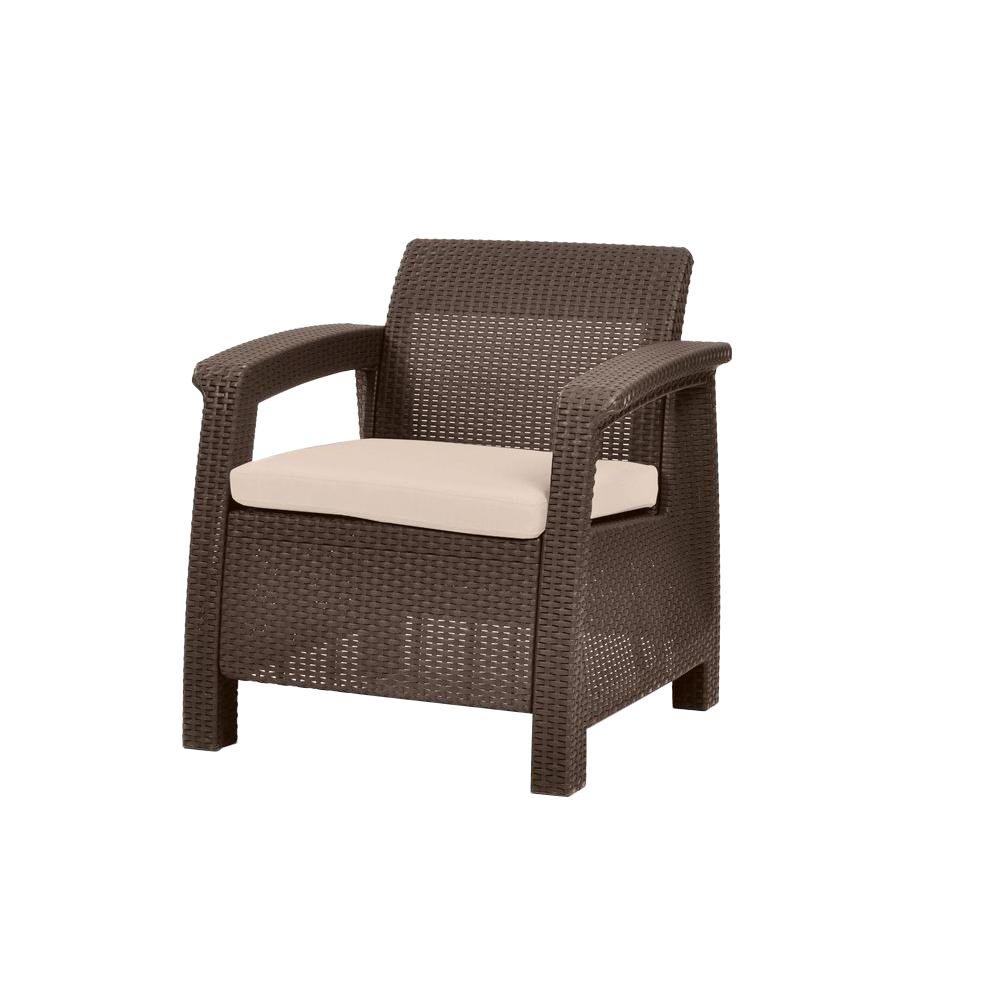 Keter Corfu Brown All-Weather Patio Armchair with Tan Cushions-214769