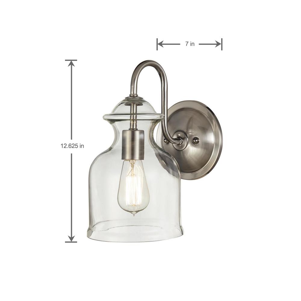 Home Decorators Collection Garridan 1 Light Brushed Nickel Wall Sconce With Clear Glass Shade 7943hdcdi The Depot - Home Depot Wall Sconces Bathroom Home Decorators Collection Garridan 1 Light Brushed Nickel Wall Sconce With Clear Glass Shade 7943hdcdi The Depot - Home Depot Wall Sconces Bathroom