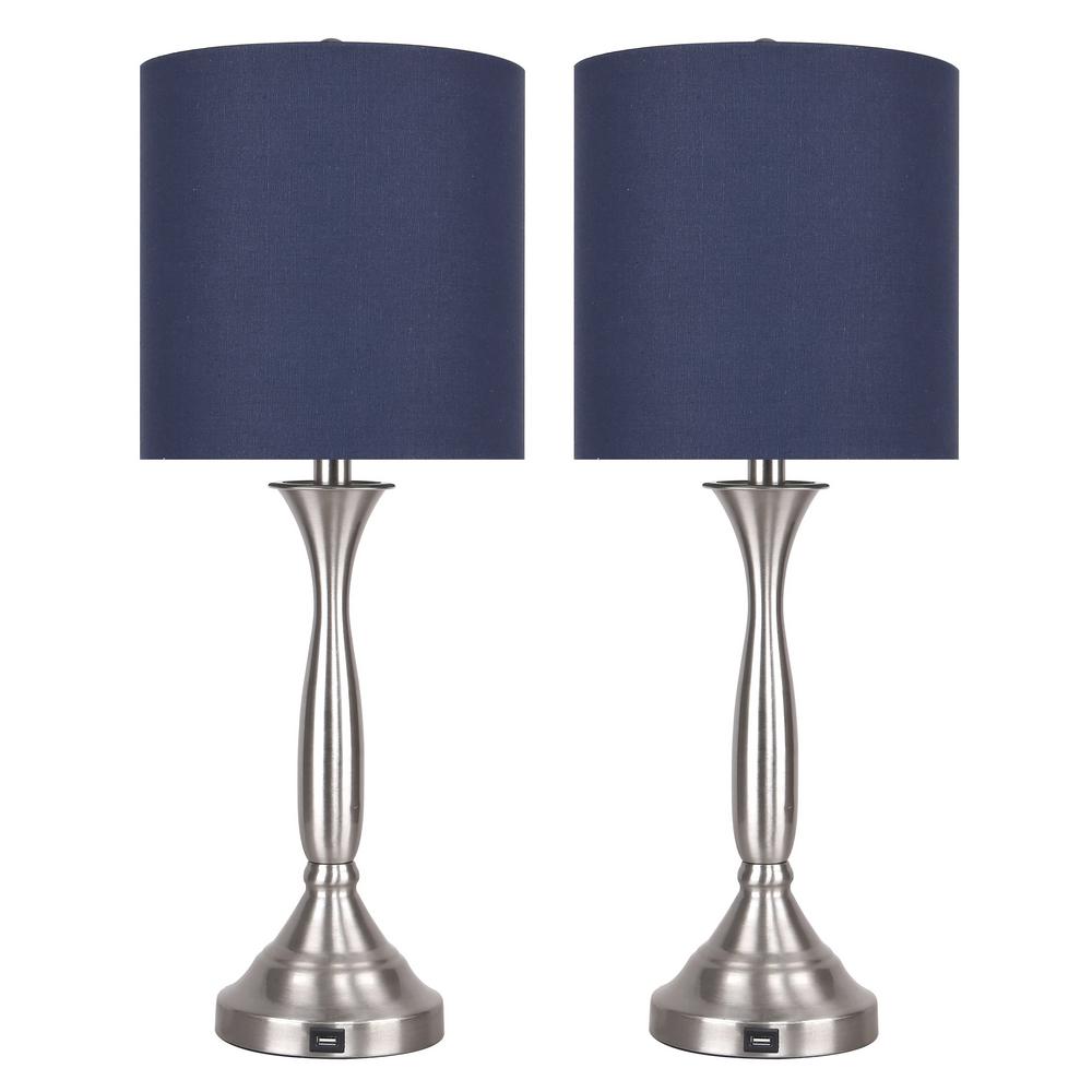 GRANDVIEW GALLERY 25.5 in. Brushed Nickel Table Lamps with USB Port in ...