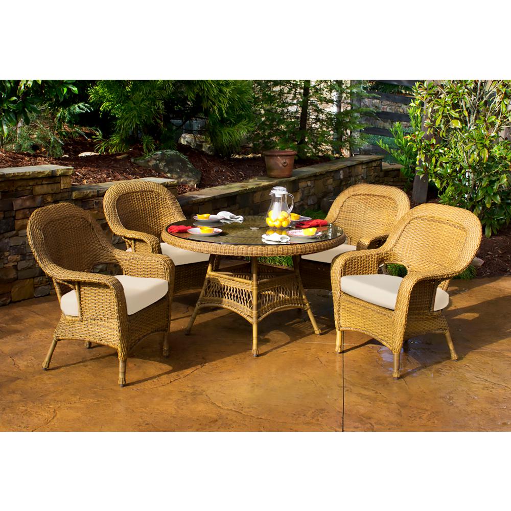 Tortuga Outdoor Sea Pines Mojave 5 Piece Wicker Outdoor Dining Set With Sunbrella Canvas Cushions Lex 5ds1 M Canv The Home Depot