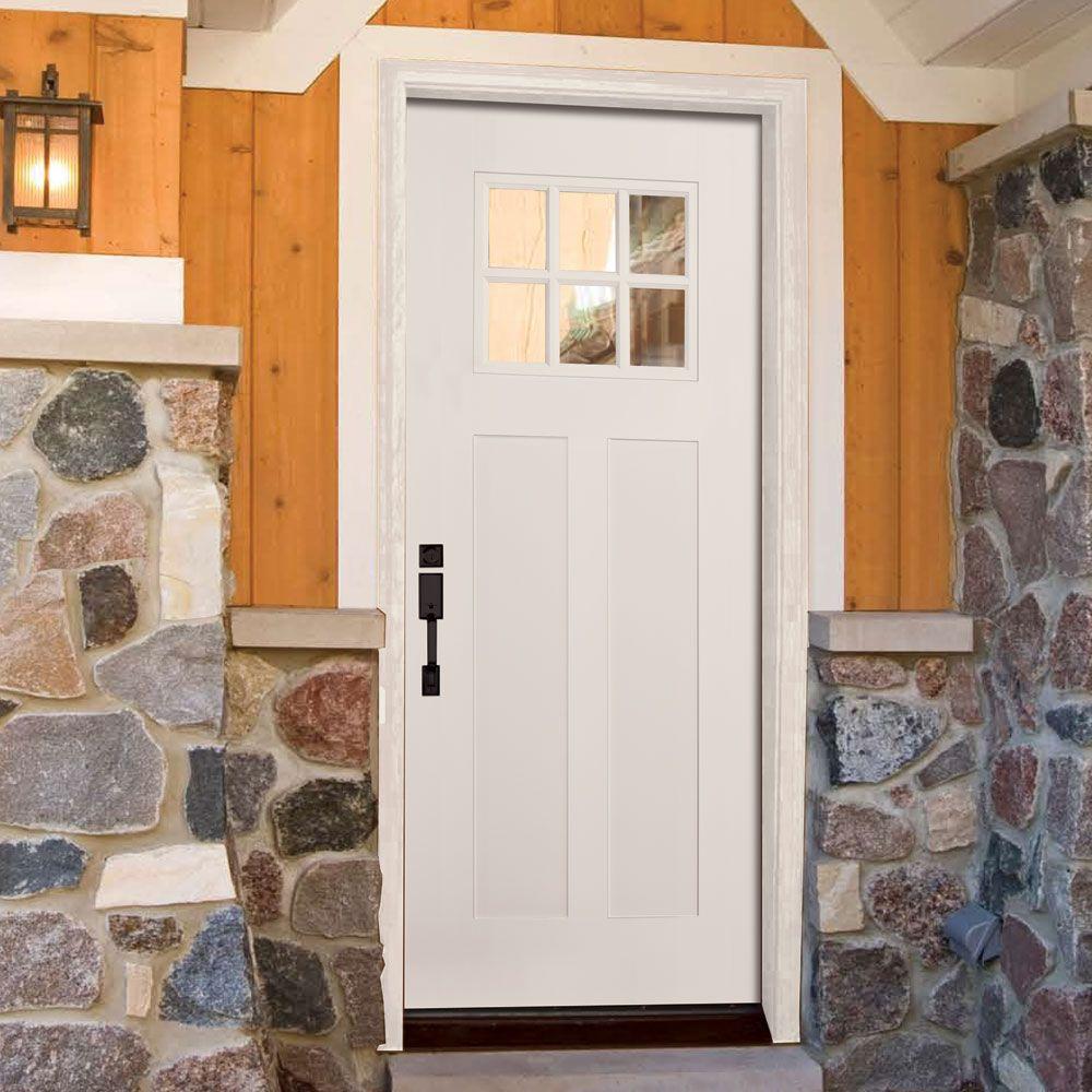 Feather River Doors 36 In X 80 In 6 Lite Clear Craftsman Unfinished Smooth Left Hand Inswing Fiberglass Prehung Front Door