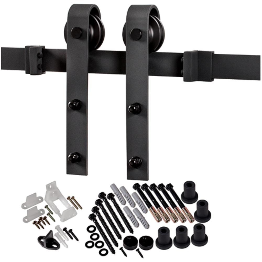 Mmi Door 78 3 4 In Matte Black Bent Strap Barn Door Hardware Kit