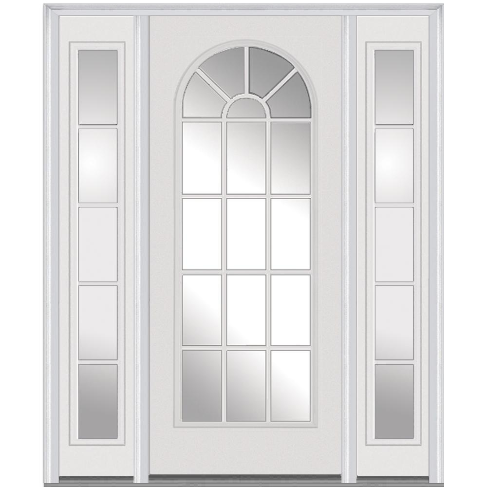 Mmi Door 64 5 In X 81 75 Classic Left Hand Full Lite Round Top Clear Painted Fiberglass Prehung Front With Sidelites