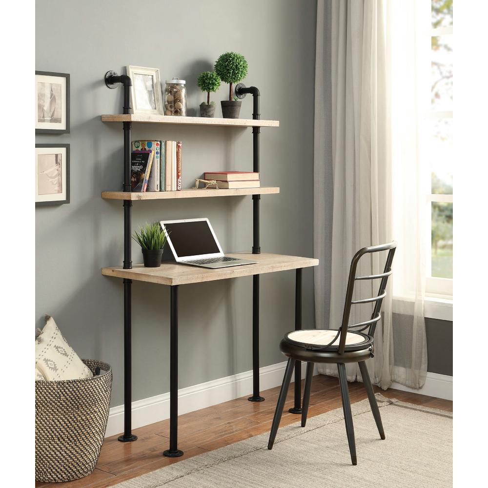 4d Concepts Phillips Light Brown And Black Wood Desk With Bookcase