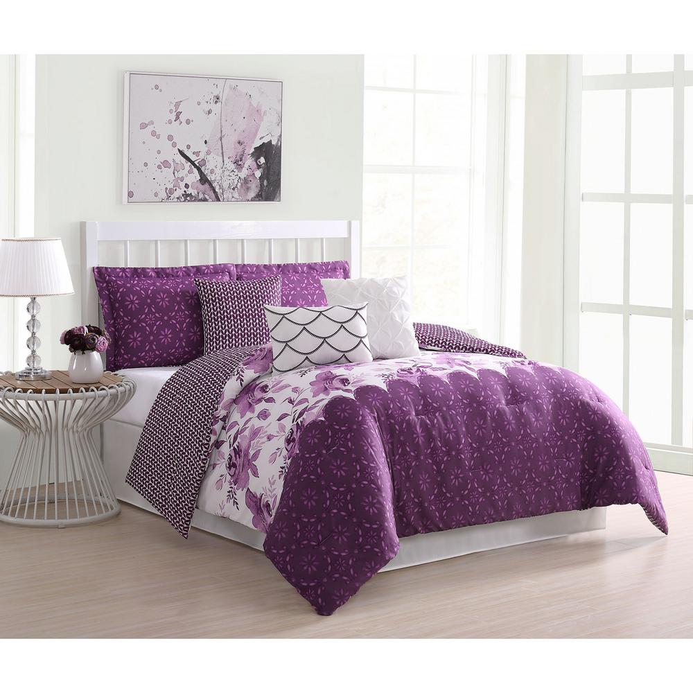 Carmela Home Surrey 7 Piece Purple Queen Comforter Set Ymz008728