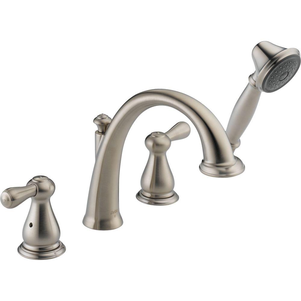 Delta Leland 2 Handle Deck Mount Roman Tub Faucet Trim Kit With   Stainless Delta Shower Bathtub Trim Kits T4775 Ss 64 1000 