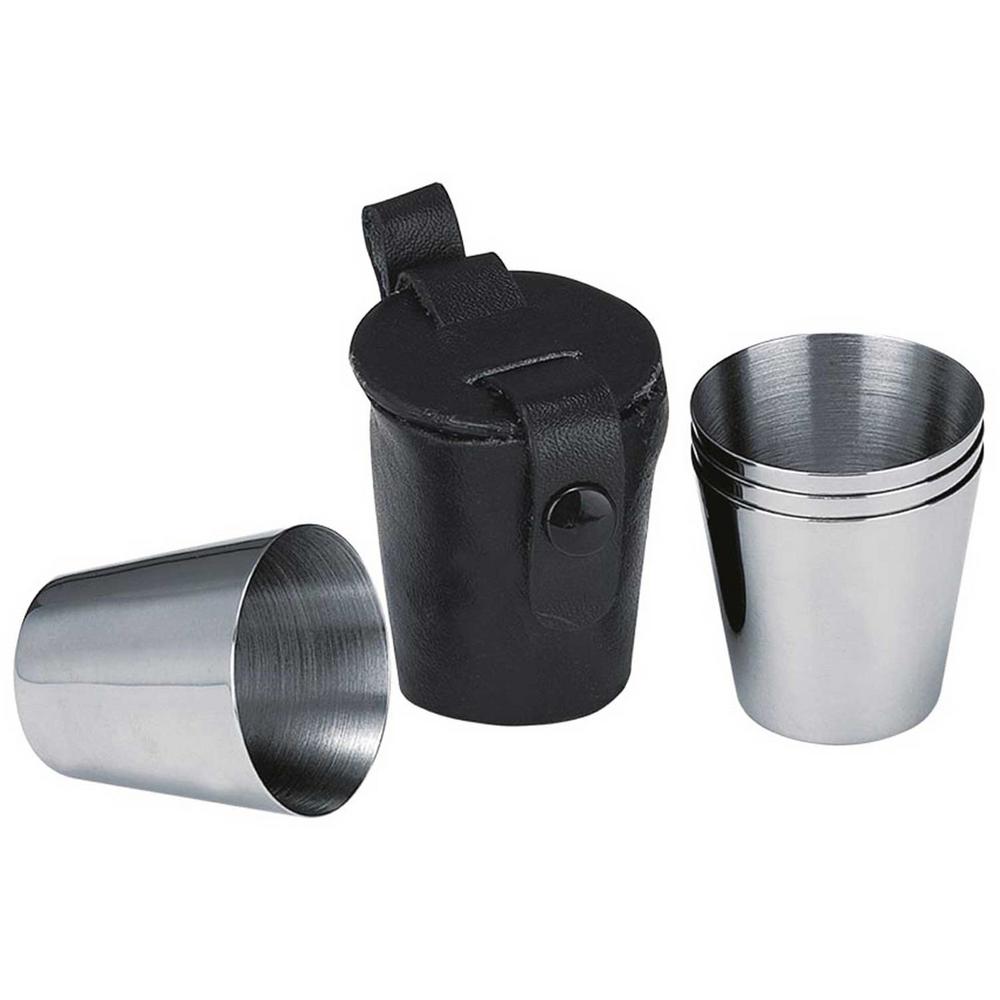 Visol Stainless Steel Set of 3 Shot Cups with Leather Carrying Case