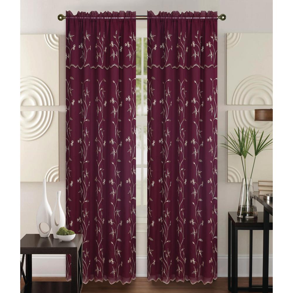 Kashi Home Alma Burgundy Gold 55 In L Rod Pocket Curtain Panel Cp053199 The Home Depot