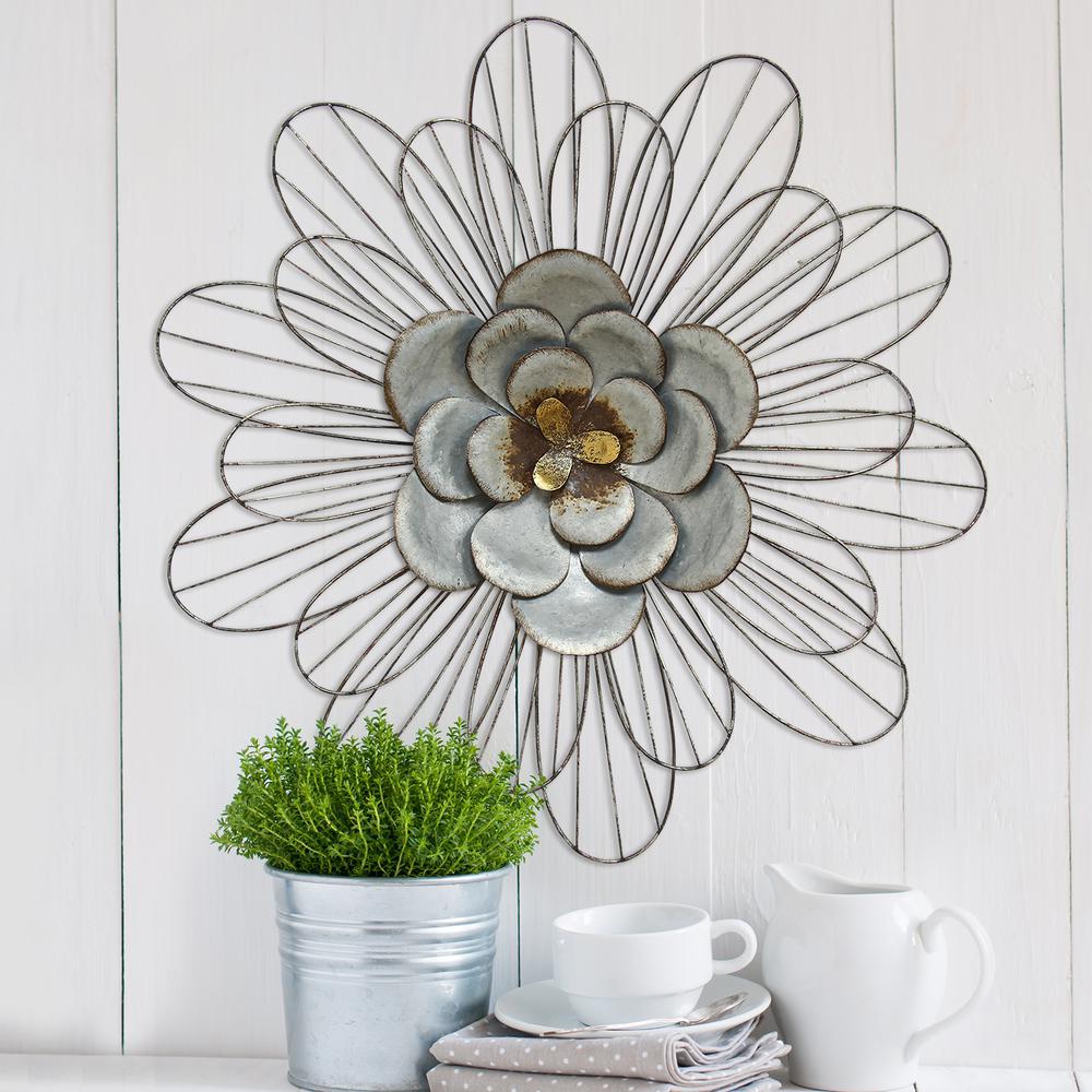 Stratton Home Decor Galvanized Metal Daisy Wall Decor-S07658 - The Home Depot