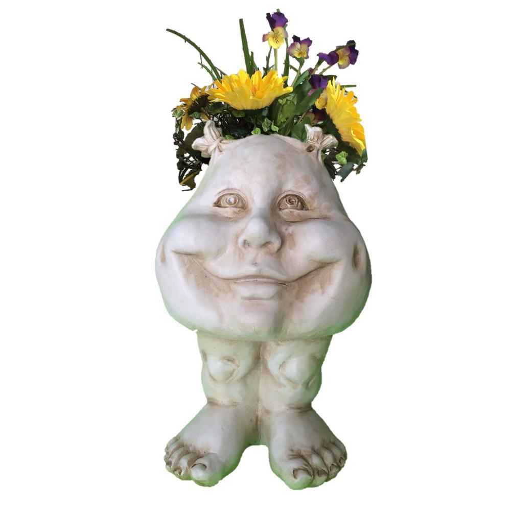 White Garden Statues Outdoor Decor The Home Depot Antique White Suzy Q Muggly Planter Statue Holds 4 In Pot