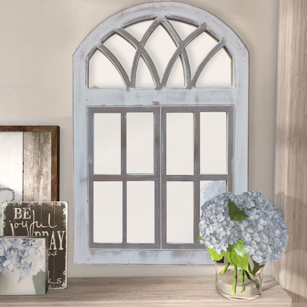 The Urban Port White And Brown Wooden Framed Window Wall Panel With The Urban Port White And Brown Wooden Framed Window Wall Panel With Mirror