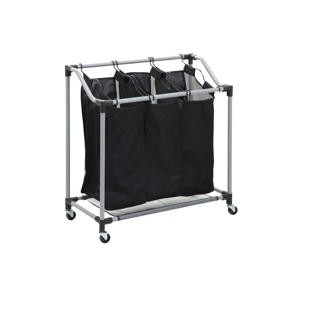 Photo 1 of Triple Laundry Sorter with Mesh Bags, Steel/Black