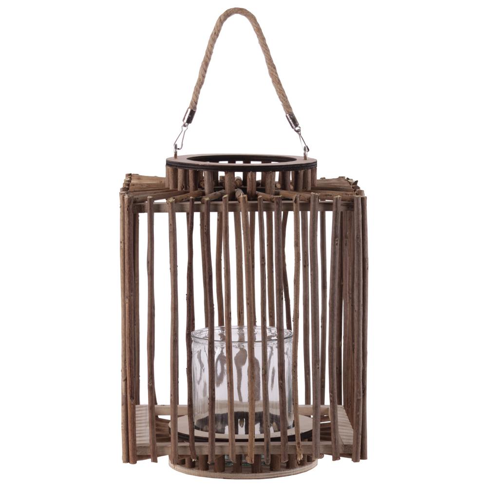 Urban Trends Wood Cylinder Lantern with Handle Brown