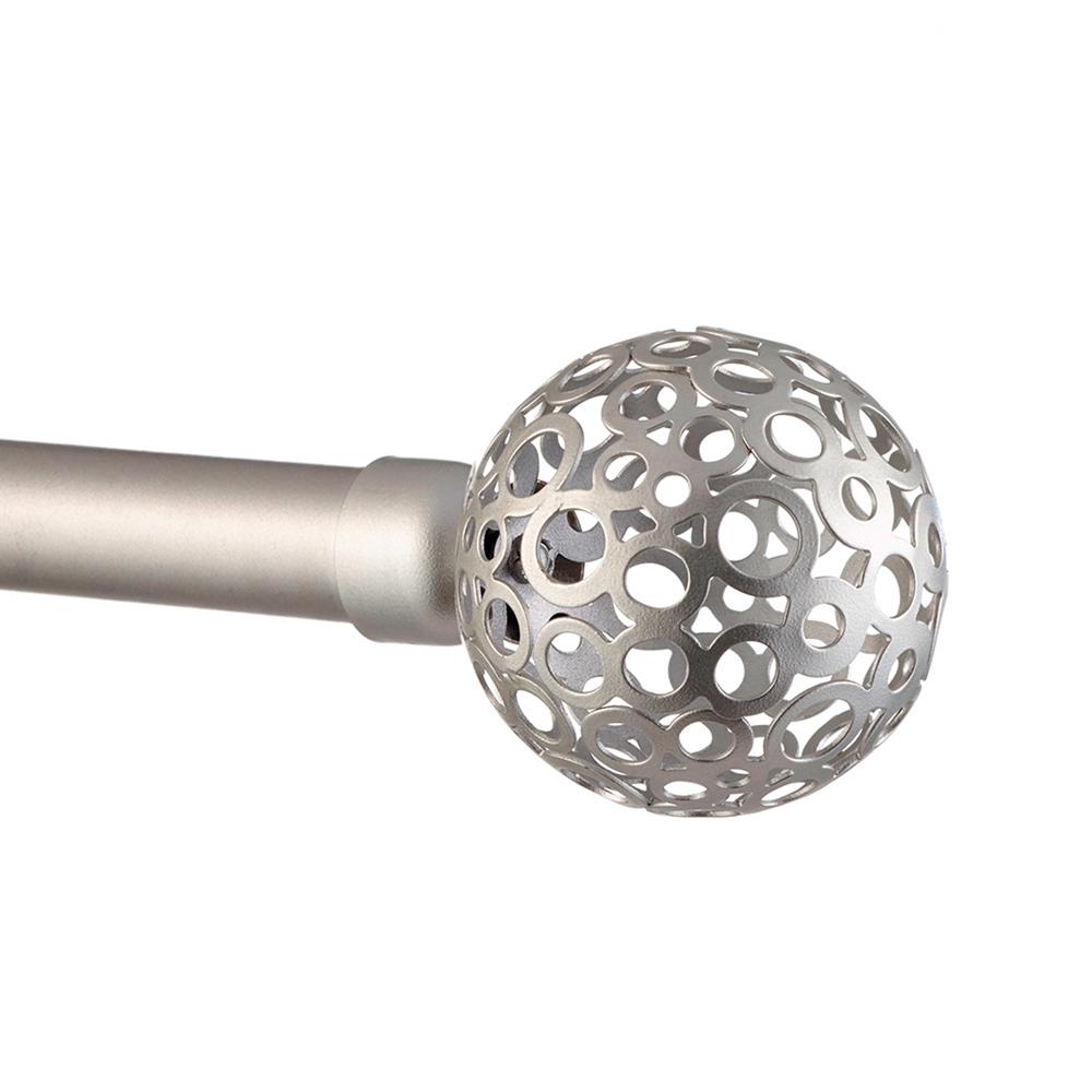 36 in. 72 in.Adjustable Length 1 in. Dia Curtain Rod Kit in Matte Silver with Globe Finial