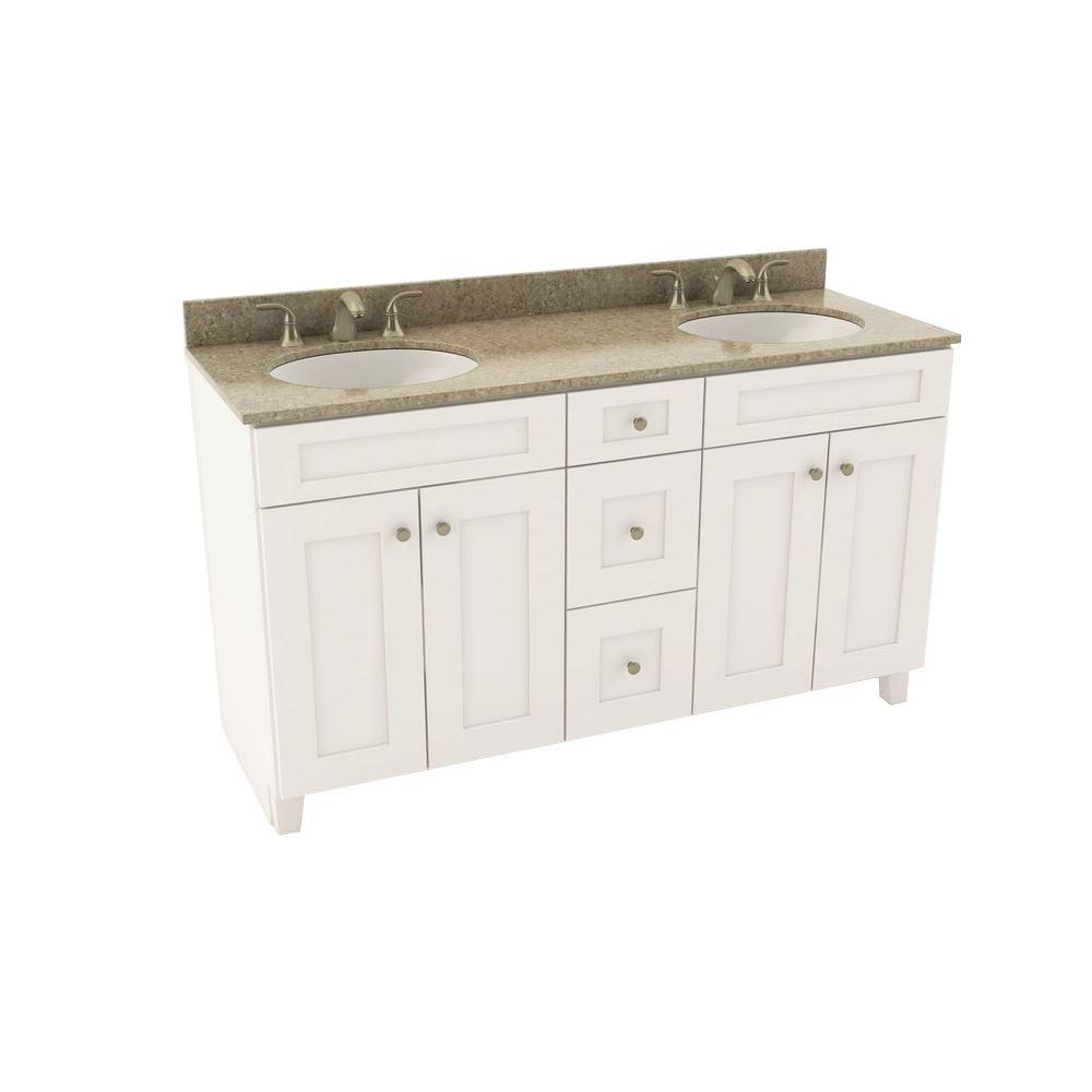 American Woodmark Reading 61 in. Vanity in Linen with 