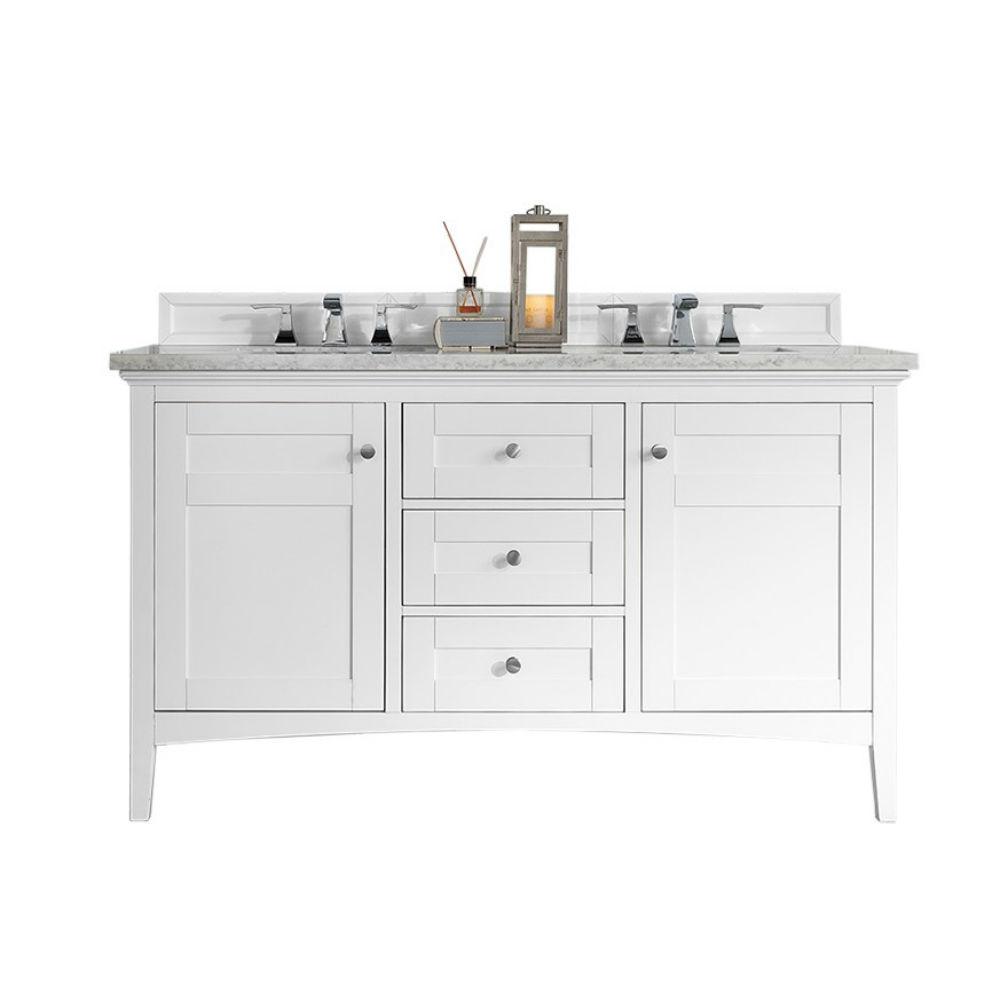 James Martin Signature Vanities Palisades 60 In W Double Vanity Bright White With Marble Top Carrara Basin