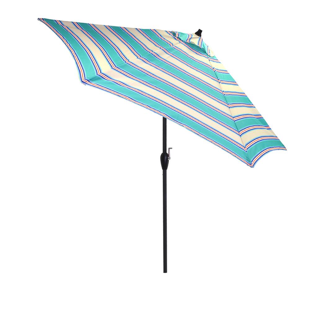 Multi Colored Patio Umbrellas Furniture The Home Depot Aluminum Market Tilt Patio Umbrella In Seagl Stripe