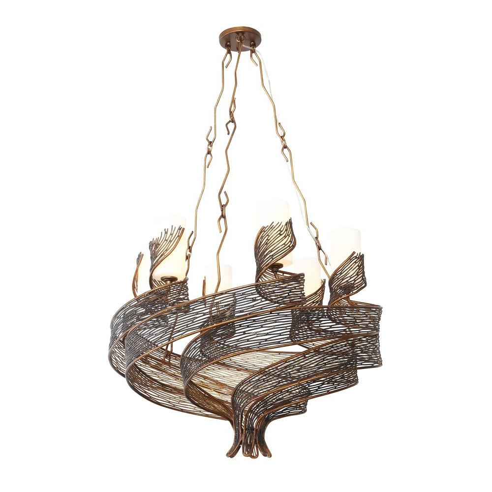 Varaluz Flow 6 Light Hammered Ore Chandelier With Gloss Opal Glass Varaluz Flow 6 Light Hammered Ore Chandelier With Gloss Opal Glass