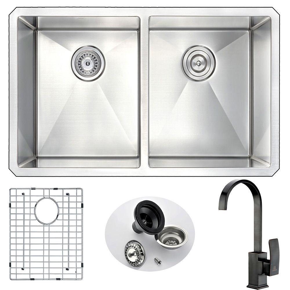 Anzzi Vanguard Undermount Stainless Steel 32 In Double Bowl Kitchen Anzzi Vanguard Undermount Stainless Steel 32 In Double Bowl Kitchen Sink And Faucet Set With
