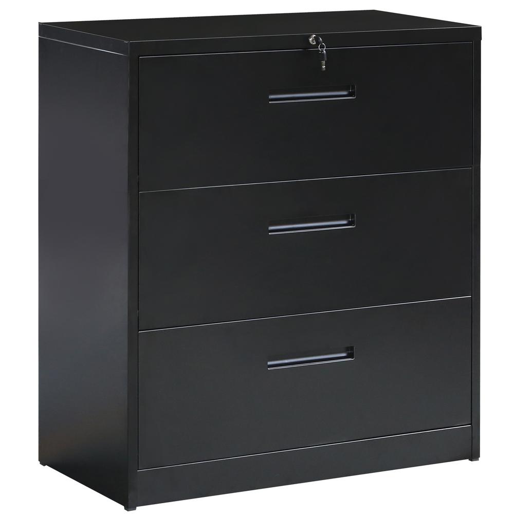 Boyel Living 3 Drawer Black Lateral File Cabinet Lockable Heavy Duty Metal File Cabinet Tr Wf192107baa The Home Depot