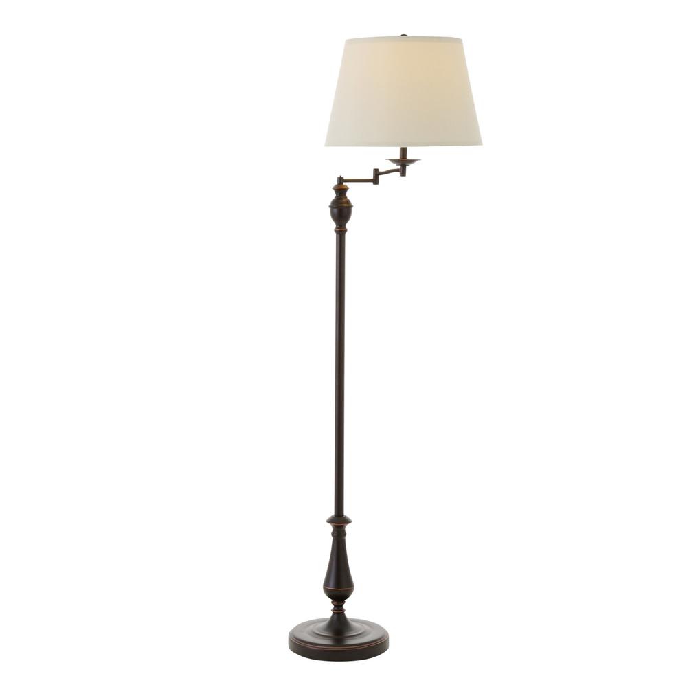 59 In Oil Rubbed Bronze Swing Arm Floor Lamp With Cream Fabric Drum Shade