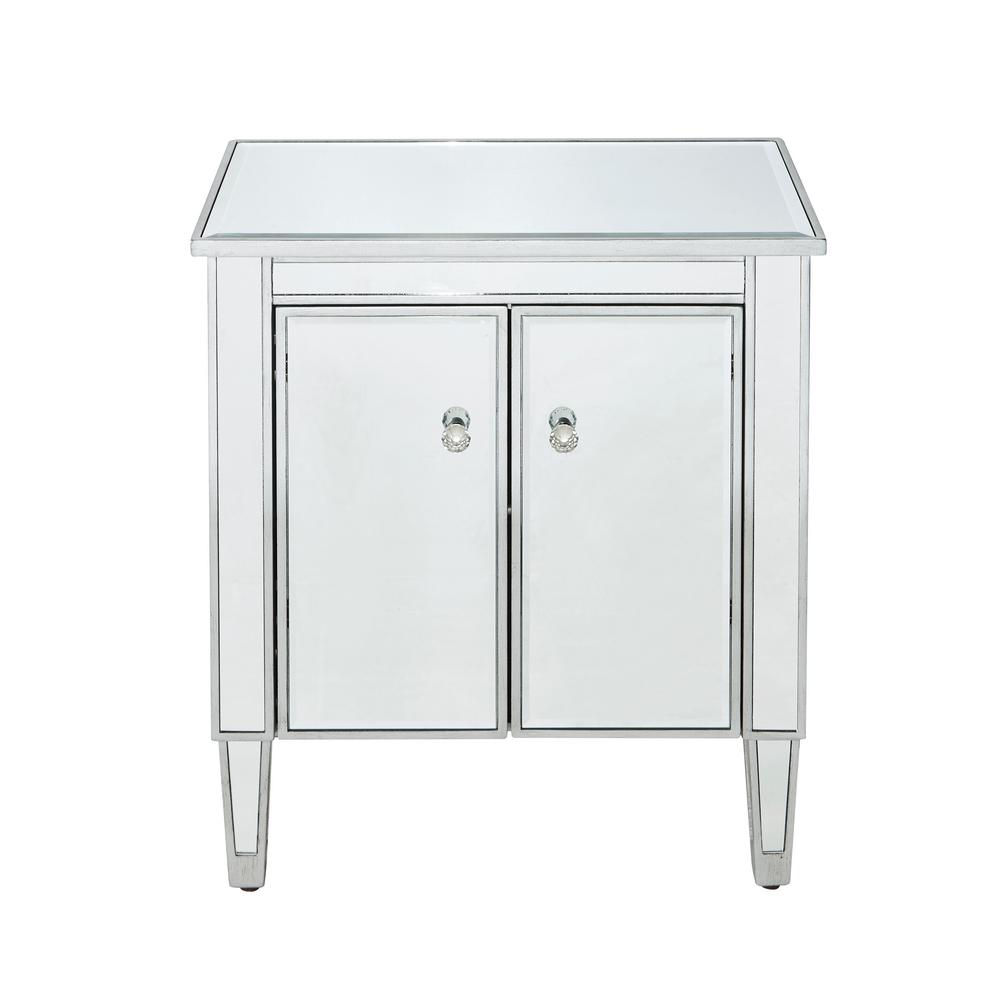 Philip 24 In Antique Silver Paint Finish Nightstand With 1 Shelf 2 Antique Silver Paint Finish Nightstand With 1 Shelf 2 Doors Rectangle Mirror Top
