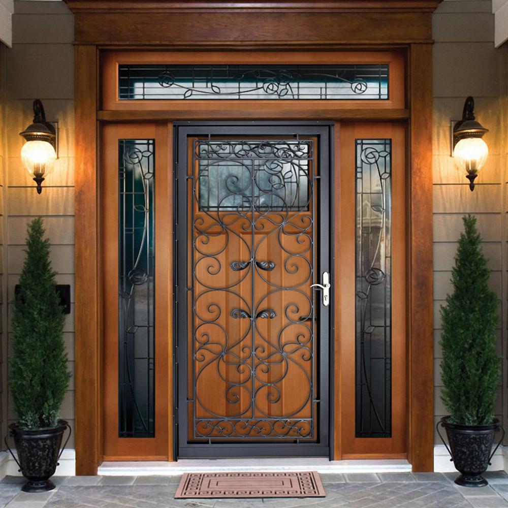 Grisham Naples 36 In X 80 In Black Full View Wrought Iron Security Storm Door With Reversible Hinging