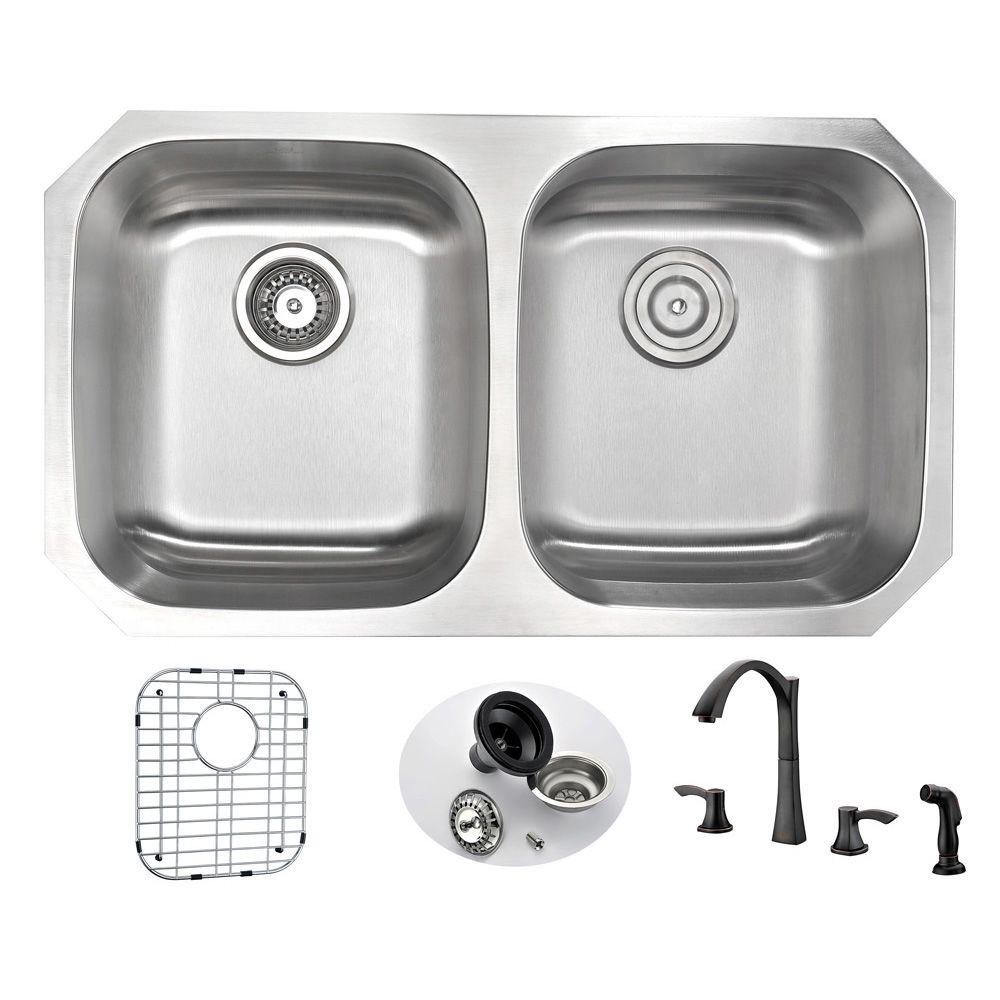 Anzzi Moore Undermount Stainless Steel 32 In Double Bowl Kitchen Anzzi Moore Undermount Stainless Steel 32 In Double Bowl Kitchen Sink And Faucet Set With