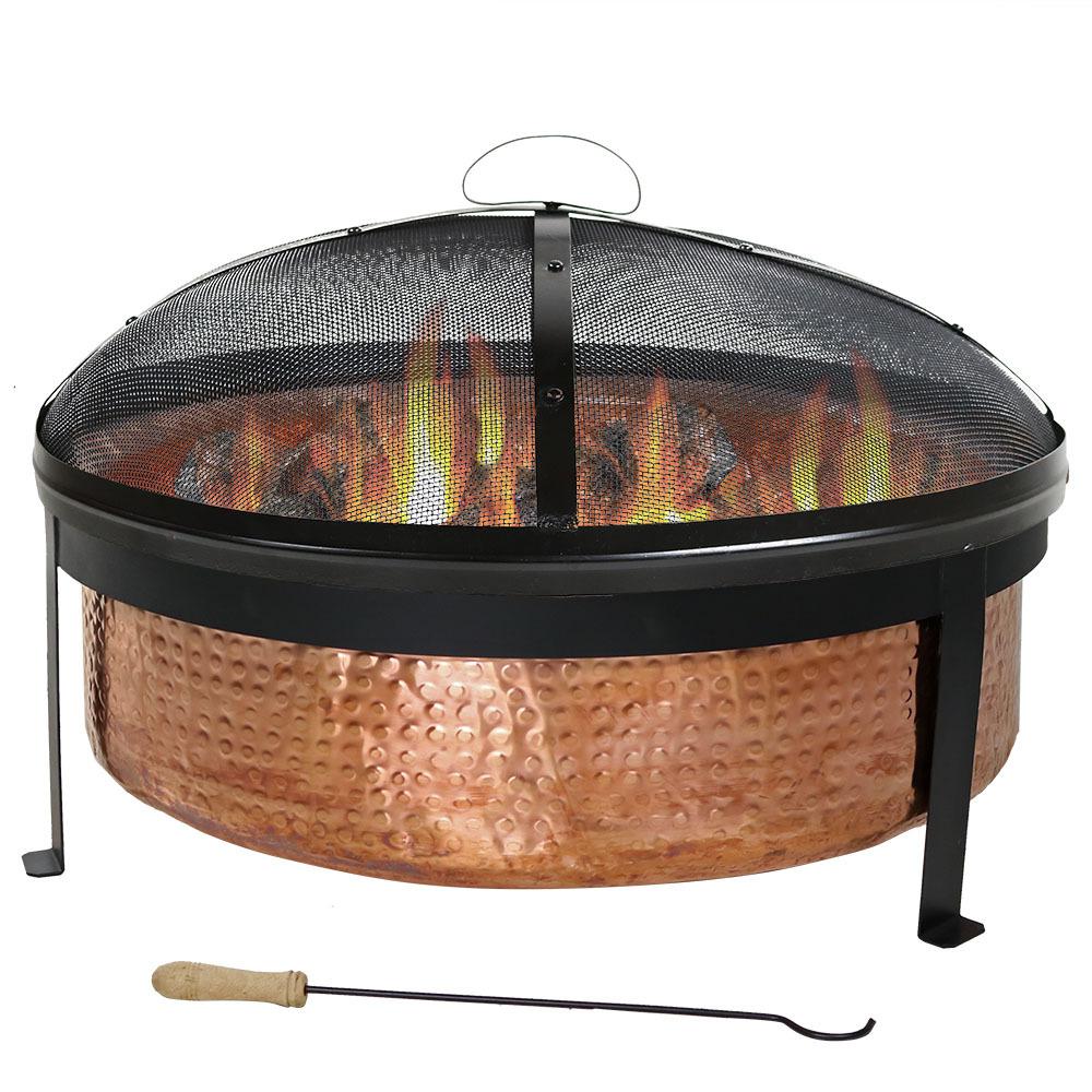 30 In X 12 Round Hammered Copper Wood Burning Fire Pit With 30 In X 12 Round Hammered Copper Wood Burning Fire Pit With Spark