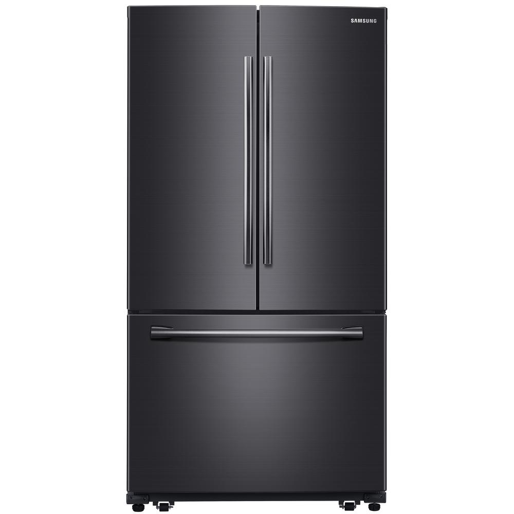 black and stainless steel refrigerator